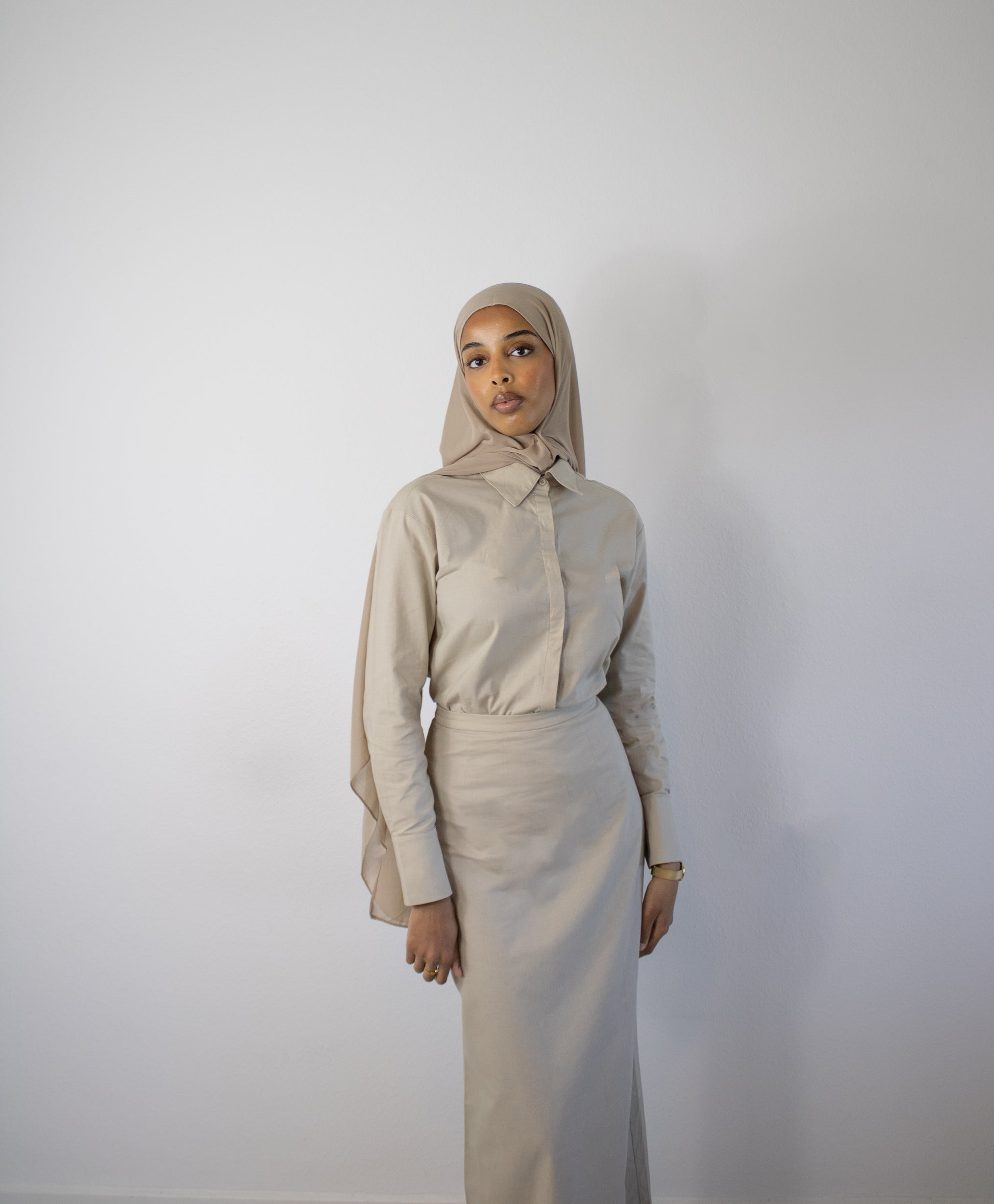 SAND COTTON-LINEN MAXI SKIRT