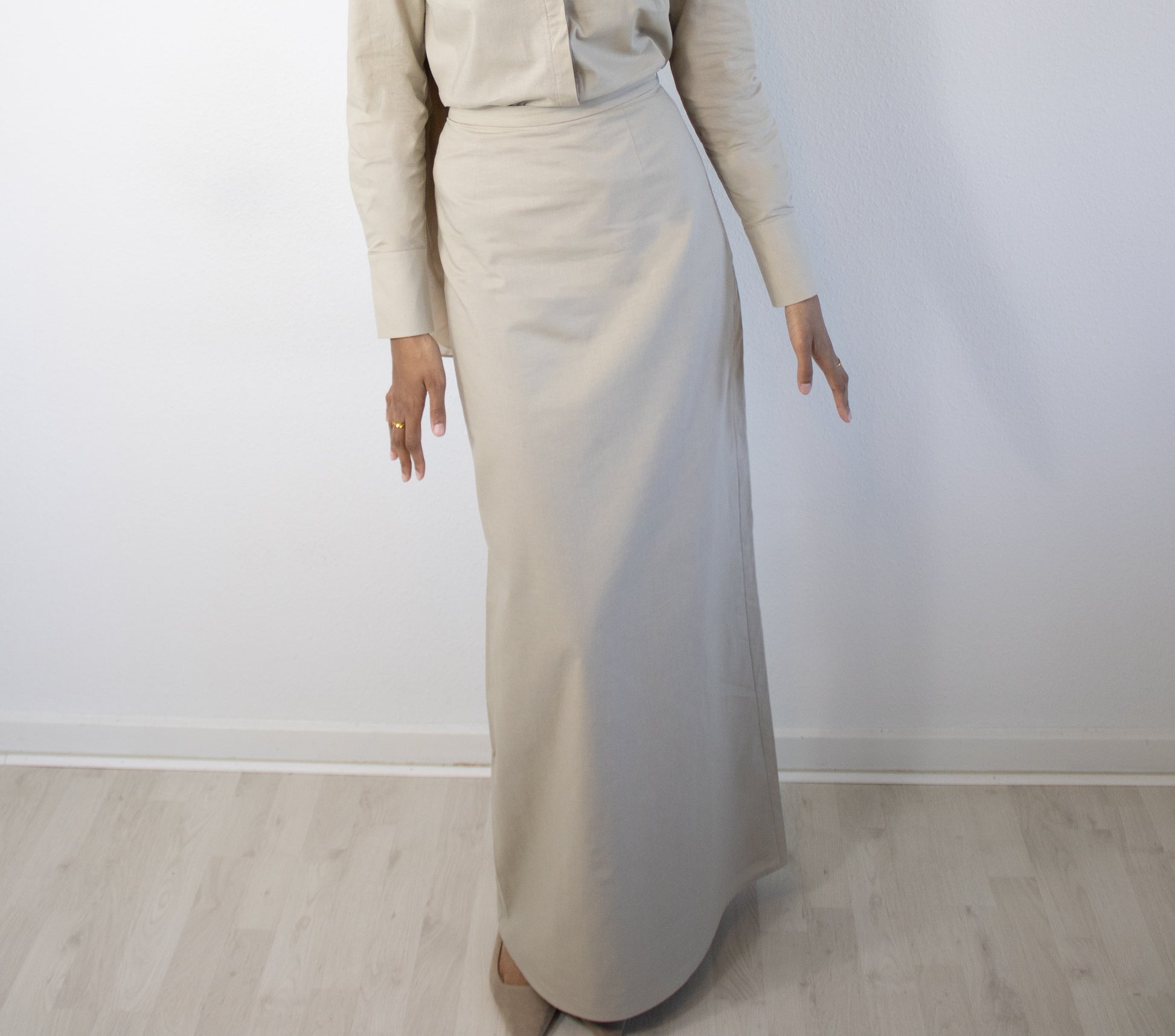 SAND COTTON-LINEN MAXI SKIRT